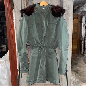 Brown Fur Lined Khaki Green Camo Reversible Parka Jacket Coat